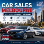 Car sales Melbourne used cars displayed with city skyline background