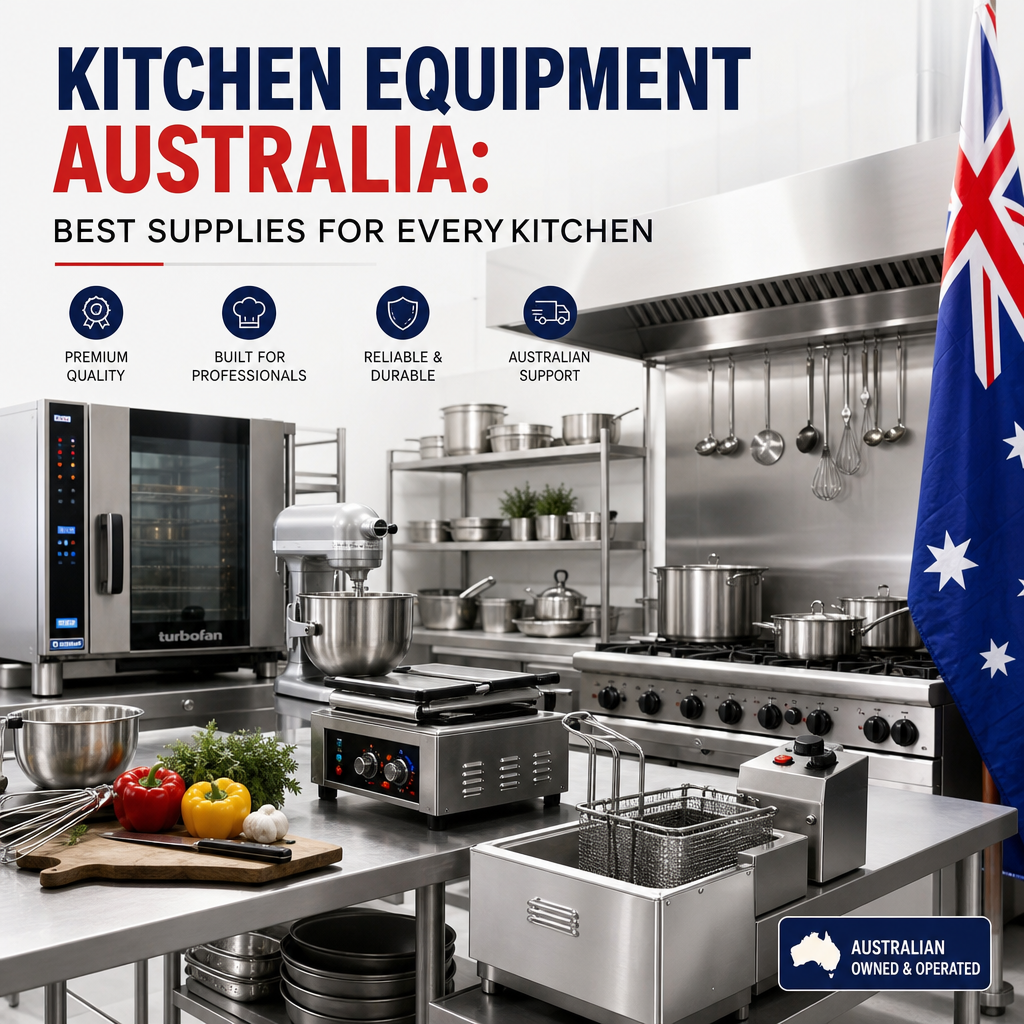 Professional kitchen equipment in Australia displayed in a commercial kitchen supply setting