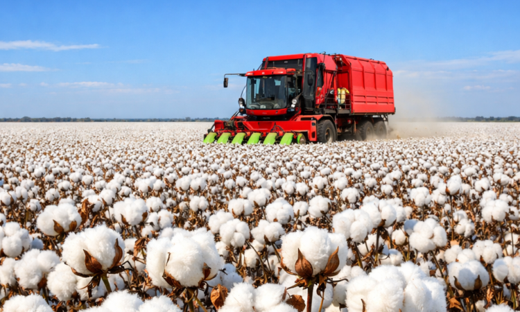 Cotton farm fields ready for harvest near Moree in the Gwydir Valley, New South Wales