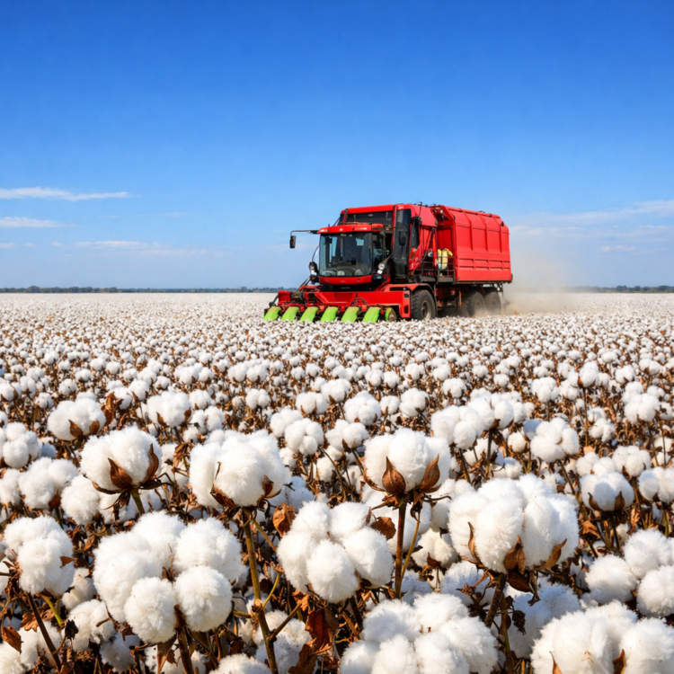 Cotton farm fields ready for harvest near Moree in the Gwydir Valley, New South Wales
