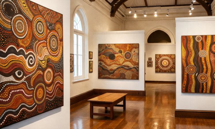 Aboriginal art collection displayed in heritage gallery at Bank Art Museum Moree NSW
