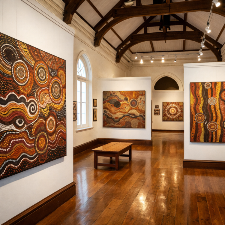 Aboriginal art collection displayed in heritage gallery at Bank Art Museum Moree NSW