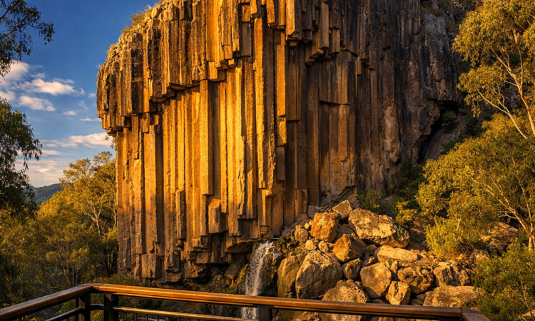 Pentagonal basalt pillars at Sawn Rocks, Mount Kaputar hiking trails near Moree NSW