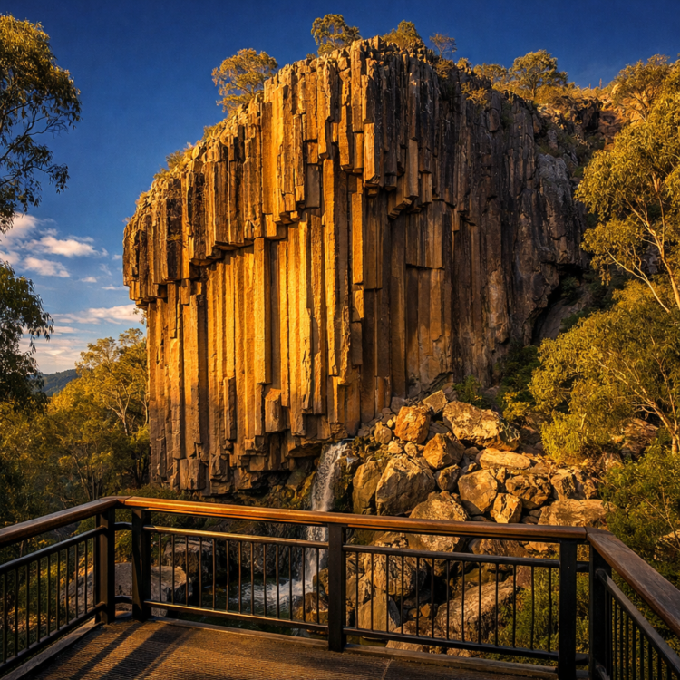 Pentagonal basalt pillars at Sawn Rocks, Mount Kaputar hiking trails near Moree NSW