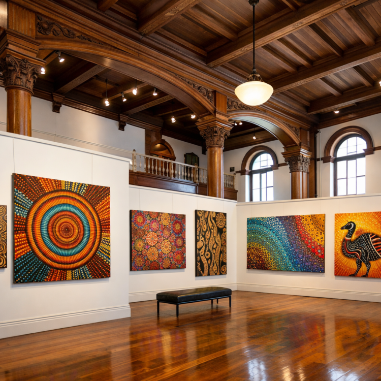 Aboriginal art collection displayed in heritage bank building at BAMM Moree