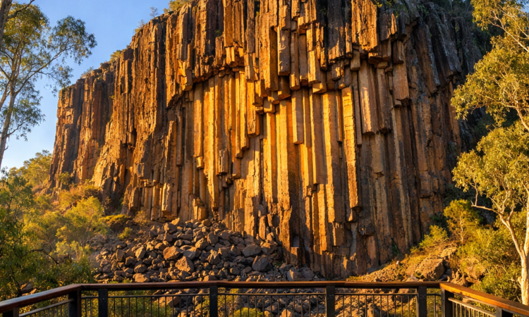 Towering basalt columns at Sawn Rocks on Mount Kaputar hiking weekend from Moree