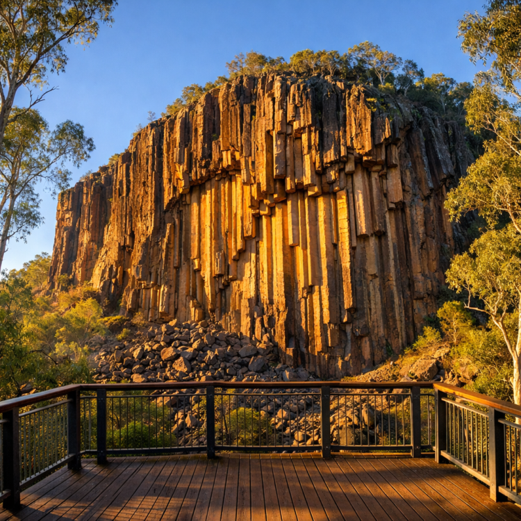 Towering basalt columns at Sawn Rocks on Mount Kaputar hiking weekend from Moree