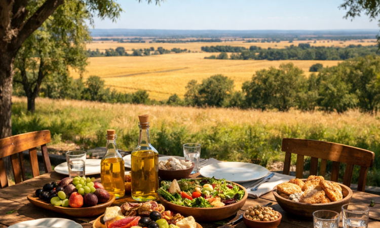 Long country lunch table with local produce on a Moree farm in the Gwydir Valley