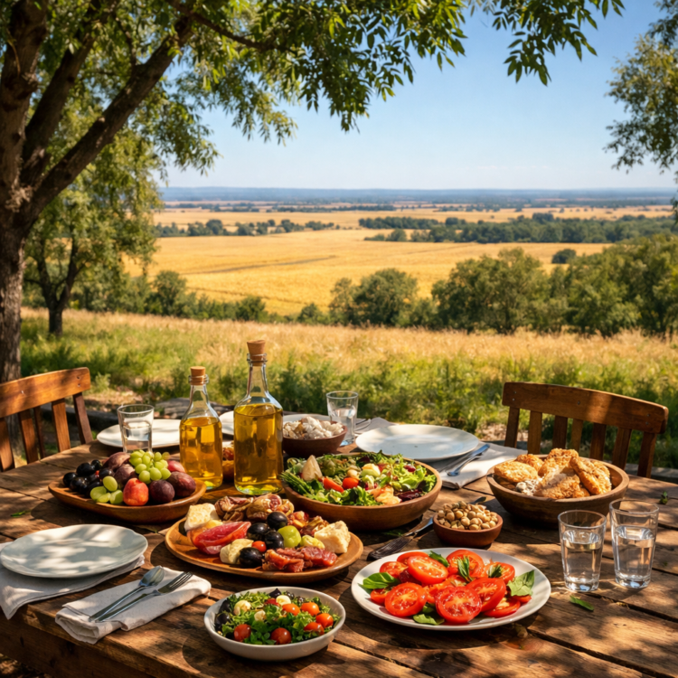 Long country lunch table with local produce on a Moree farm in the Gwydir Valley