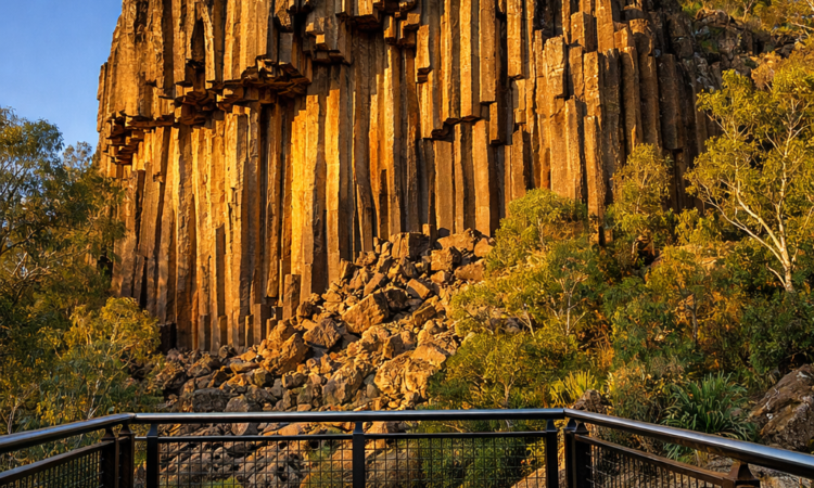 Pentagonal basalt pillars at Sawn Rocks on Mount Kaputar hiking trails, NSW
