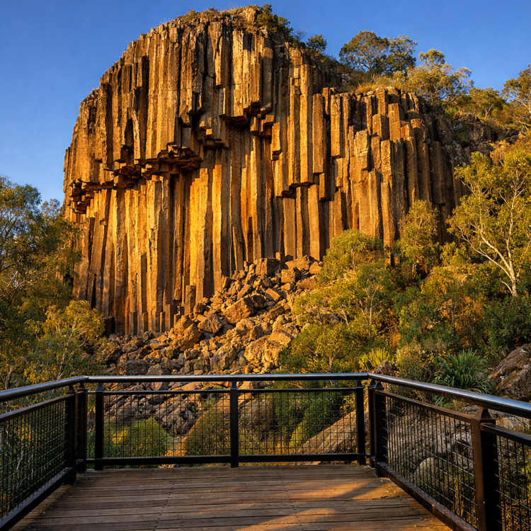 Pentagonal basalt pillars at Sawn Rocks on Mount Kaputar hiking trails, NSW