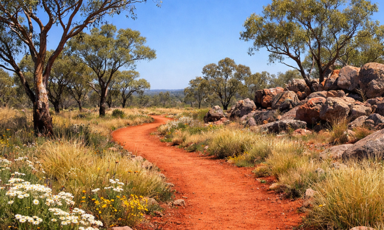 Walking track through Terry Hie Hie Aboriginal Area woodland near Moree, NSW