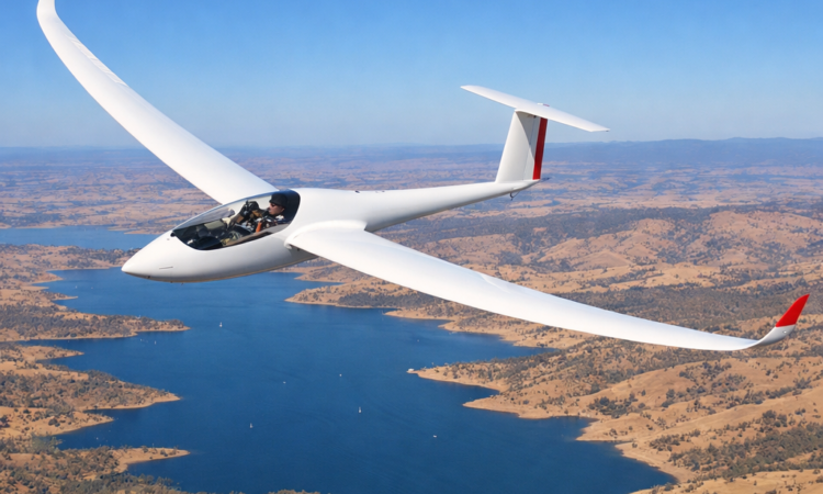 Glider soaring above Lake Keepit near Tamworth NSW on a clear day