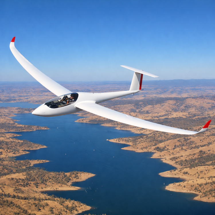 Glider soaring above Lake Keepit near Tamworth NSW on a clear day