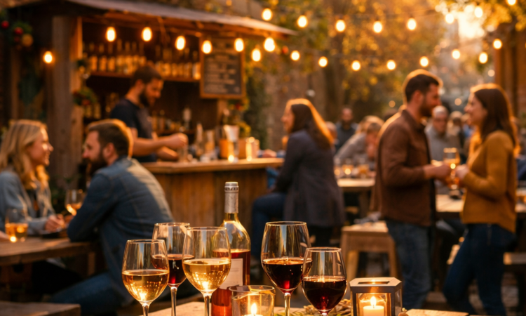 Pop-up bar during Taste Tamworth Festival with outdoor seating and wine glasses