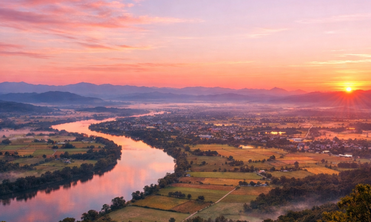 Sunrise at Oxley Lookout overlooking Tamworth and the Peel River Valley at dawn