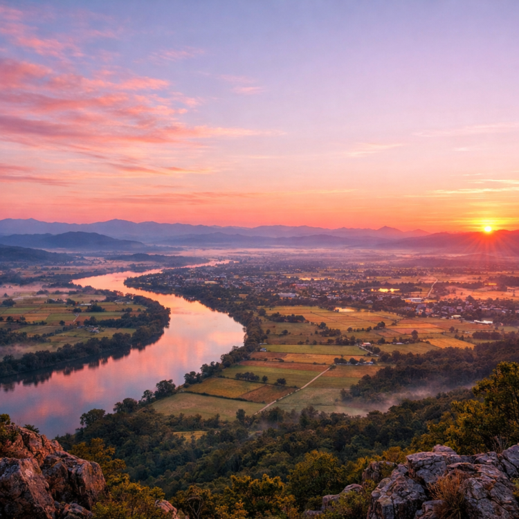 Sunrise at Oxley Lookout overlooking Tamworth and the Peel River Valley at dawn