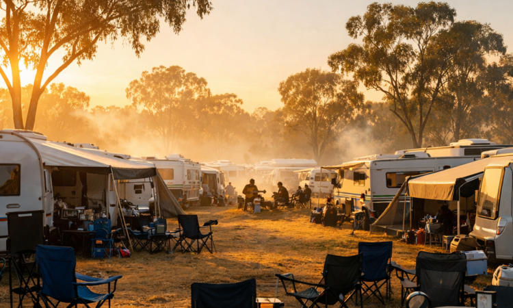 Caravan park filled with RVs during Tamworth Country Music Festival accommodation peak season