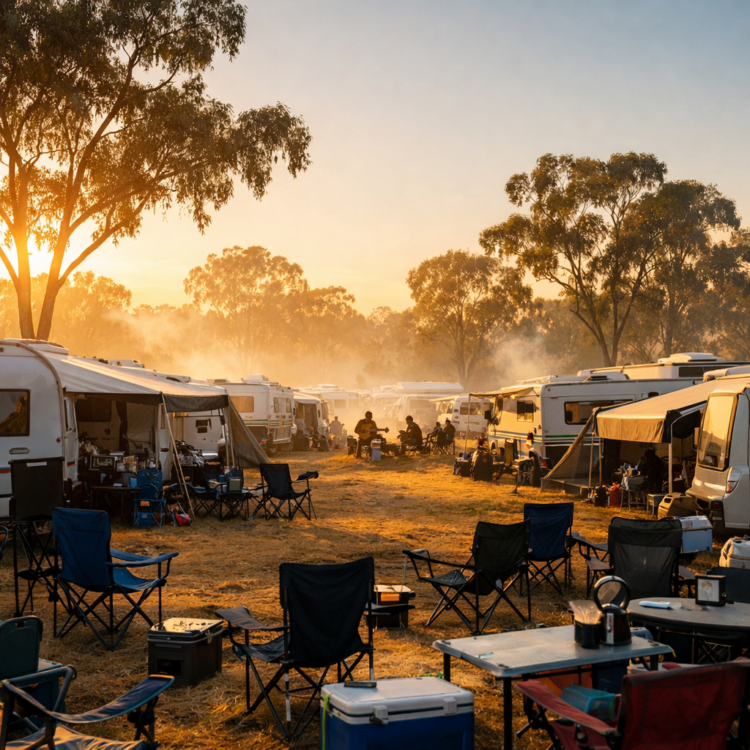 Caravan park filled with RVs during Tamworth Country Music Festival accommodation peak season