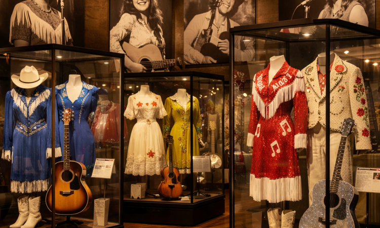 Australian Country Music Hall of Fame exhibition display featuring historic costumes and memorabilia