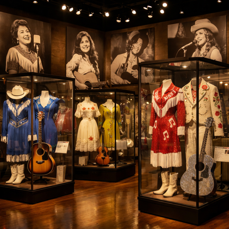 Australian Country Music Hall of Fame exhibition display featuring historic costumes and memorabilia