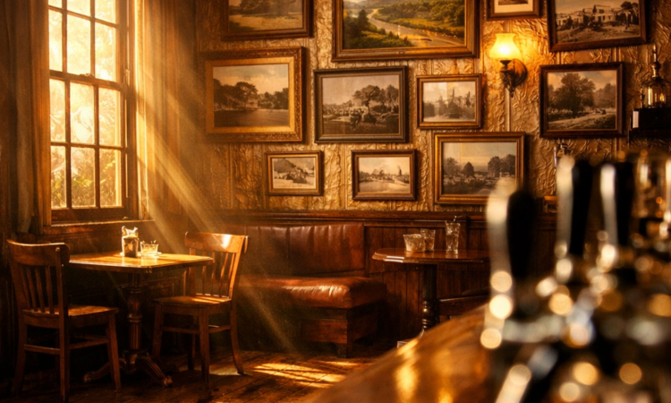 Historic country pub interior with art-covered walls in Tamworth NSW
