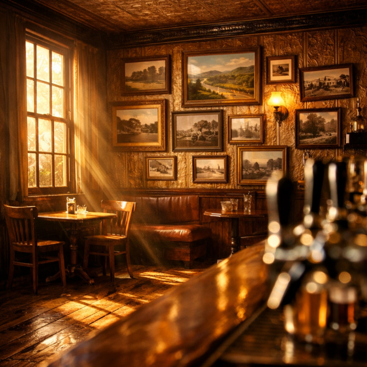 Historic country pub interior with art-covered walls in Tamworth NSW