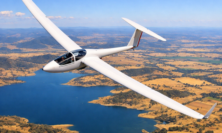 Glider soaring above Lake Keepit near Tamworth during a weekend flight