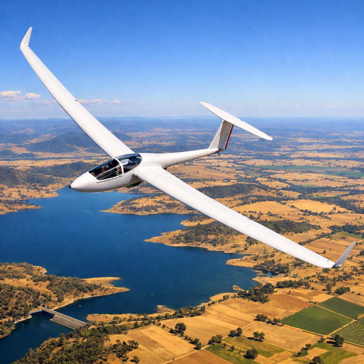 Glider soaring above Lake Keepit near Tamworth during a weekend flight