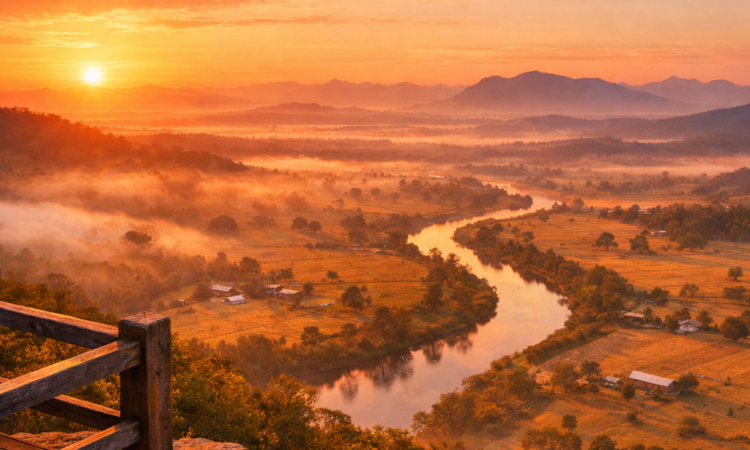 Sunrise view over Peel River Valley from Oxley Lookout in Tamworth NSW