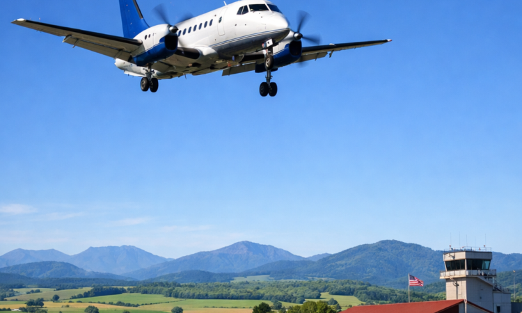 Regional aircraft approaching Tamworth airport over New England farmland