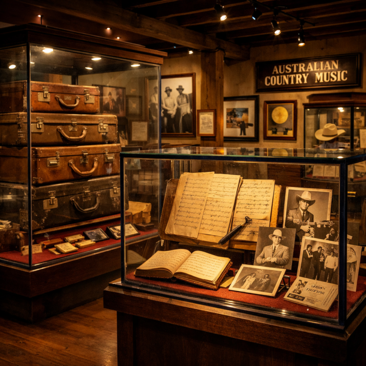 Display cases inside the Australian Country Music Hall of Fame in Tamworth NSW