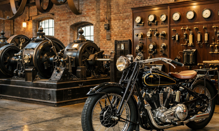 Tamworth Powerstation Museum interior showing vintage generators and classic motorcycles