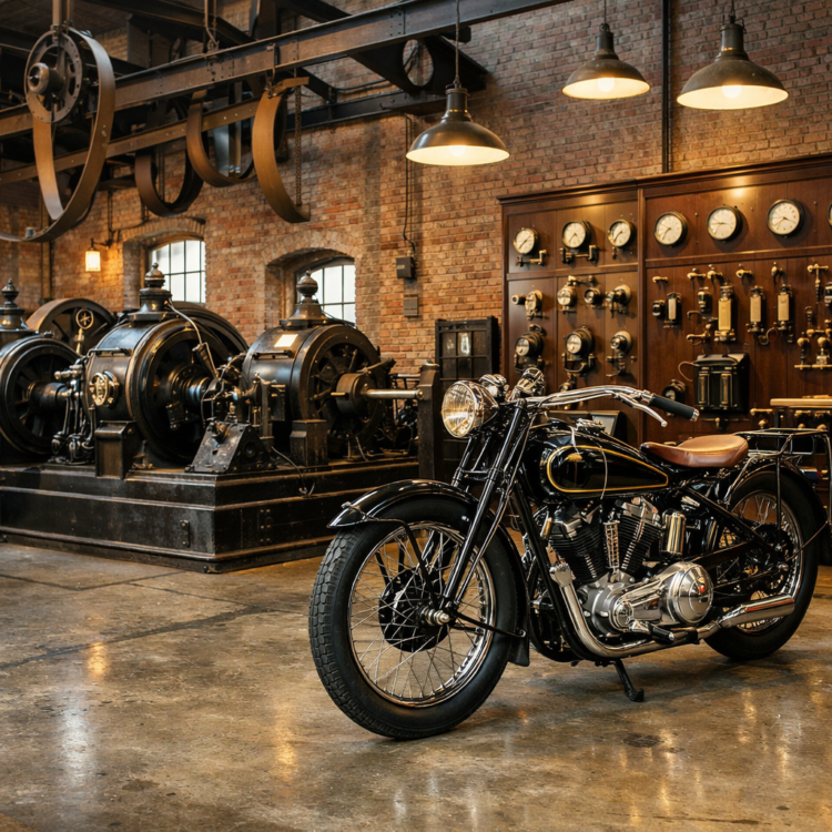 Tamworth Powerstation Museum interior showing vintage generators and classic motorcycles