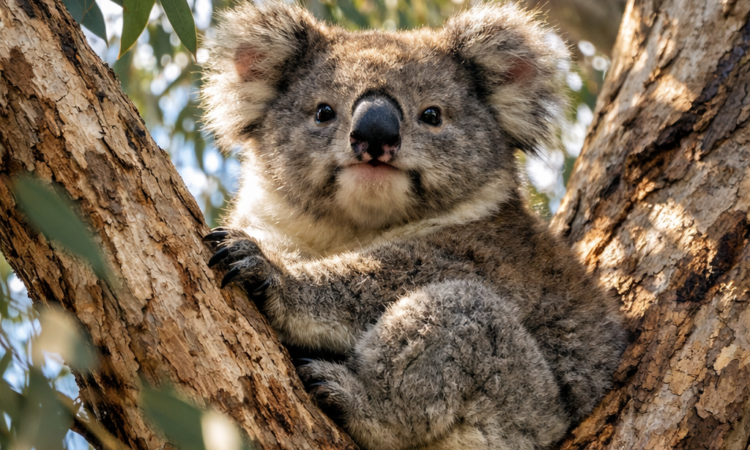 Wild koala in eucalyptus tree on Kangaroo Island, South Australia