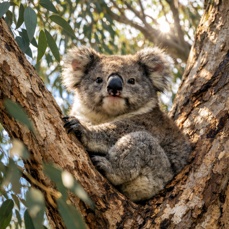 Wild koala in eucalyptus tree on Kangaroo Island, South Australia