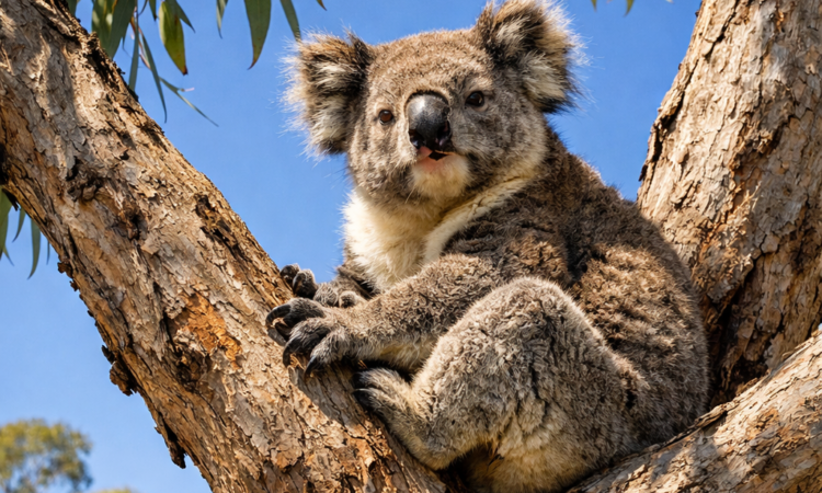 Wild koala in eucalyptus tree on Kangaroo Island, South Australia