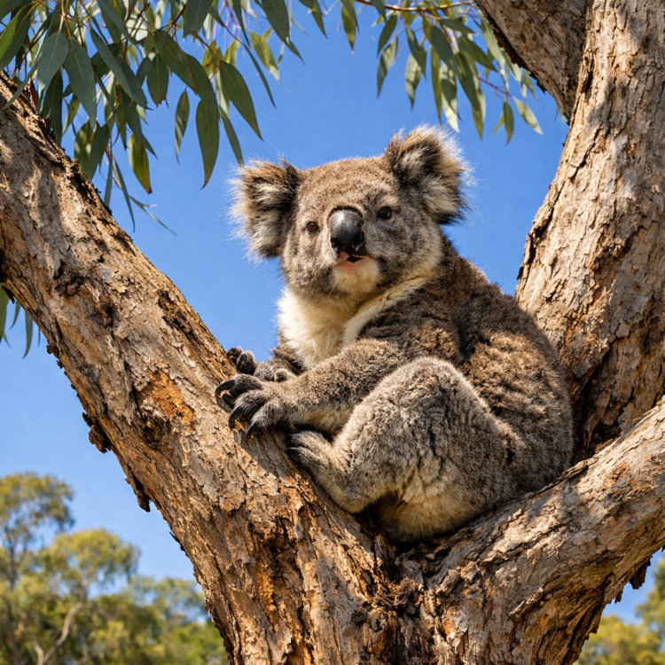 Wild koala in eucalyptus tree on Kangaroo Island, South Australia
