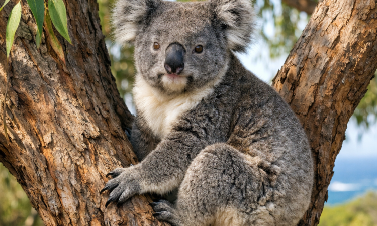 Wild koala in eucalyptus tree on Kangaroo Island, South Australia