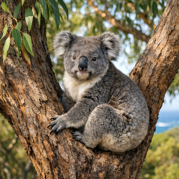 Wild koala in eucalyptus tree on Kangaroo Island, South Australia